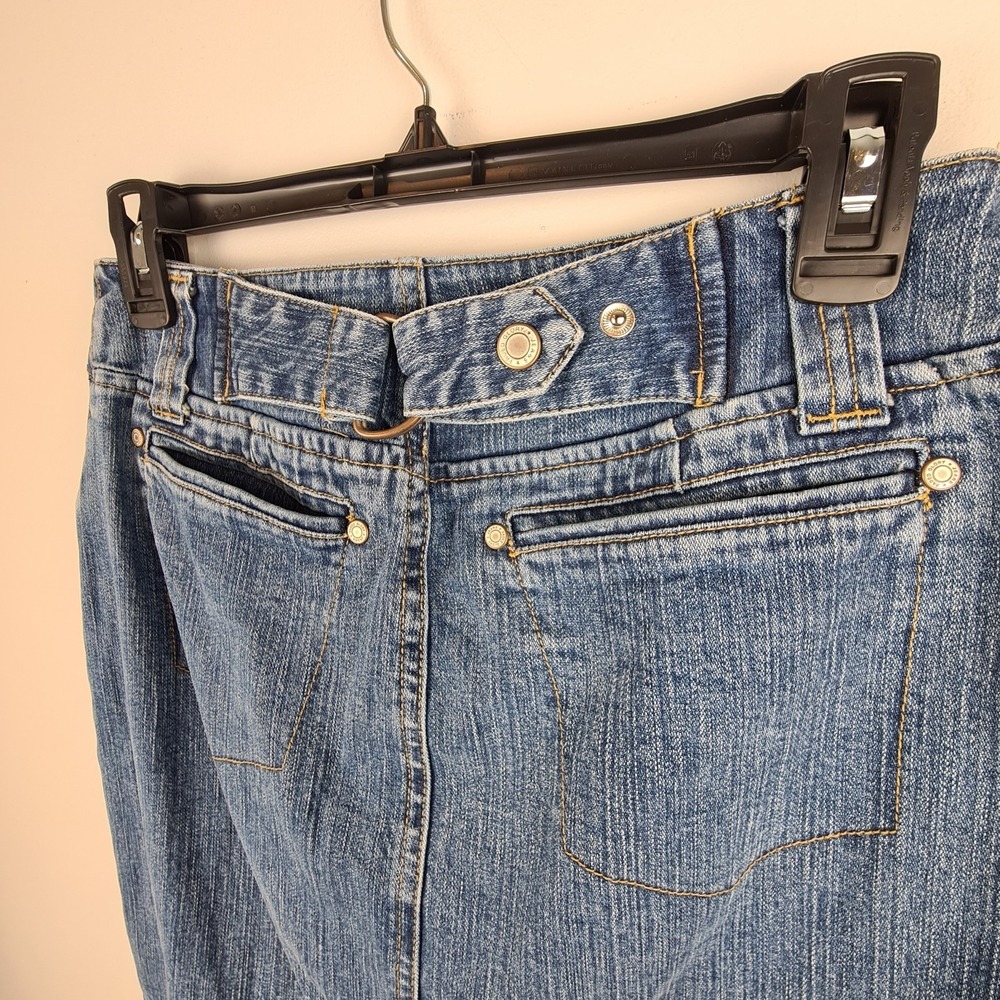 Vintage Y2K Faded Glory Denim Midi Skirt Women's Size 4 Slit Adjustable Snap Zip - Picture 9 of 10